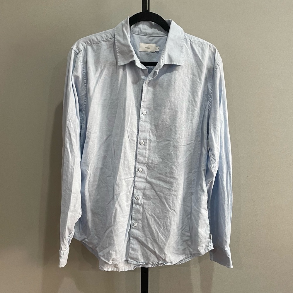 Onia Linen Cotton Slim Fit Shirt Oxford Blue Size Large